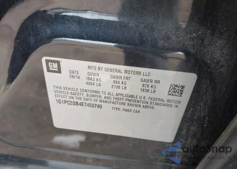 2014 Chevrolet Cruze 1Lt Auto из США, поврежденный, VIN 1G1PC5SB4E7459749